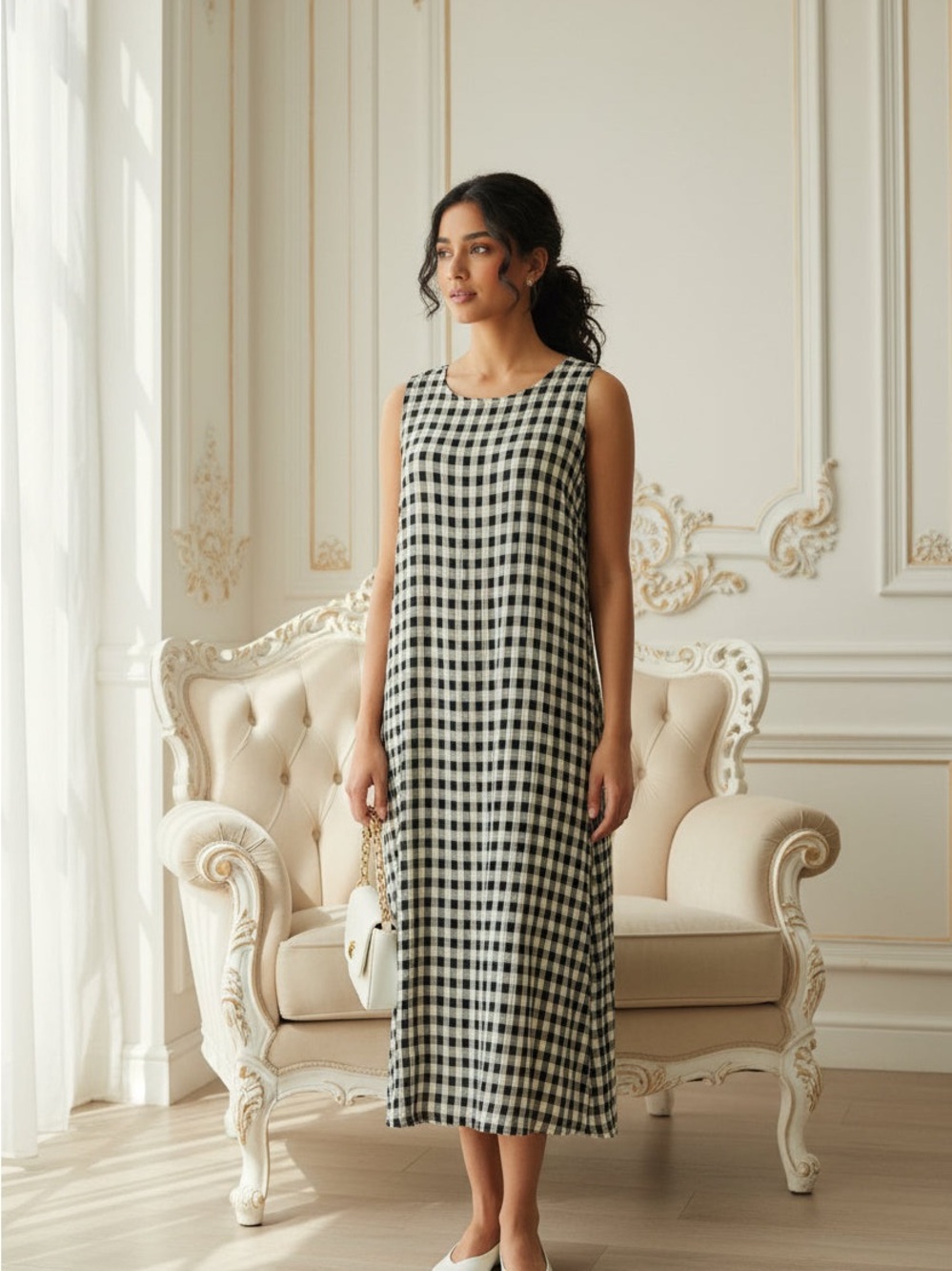 Source Unknown Black and White Gingham Maxi Dress